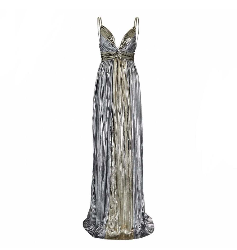 Sabina Musayev Kaia Pleated Metallic Maxi Gown